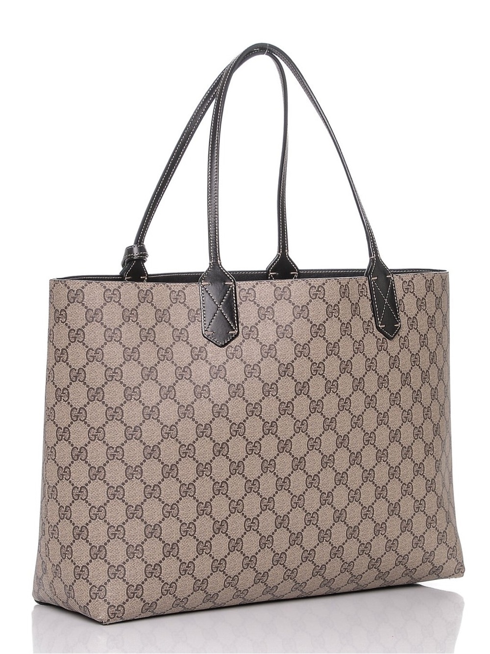 Gucci Beige GG Canvas Tote with Black Trim and Tag
